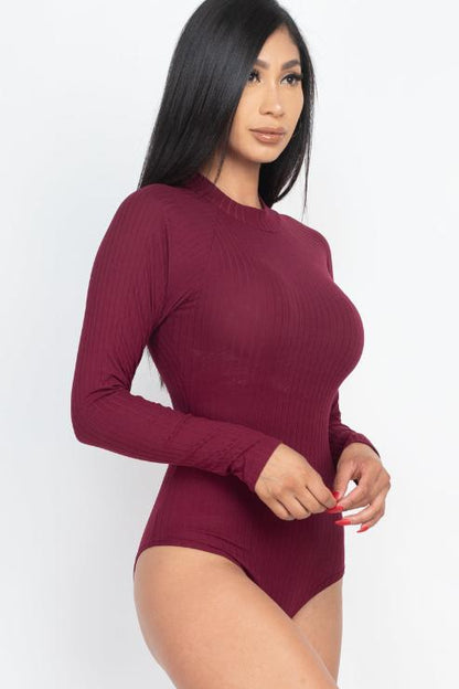 Ribbed Long Sleeve Mock Neck Bodysuit - Wholesale Capella Apparel