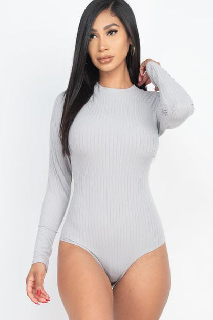 Ribbed Long Sleeve Mock Neck Bodysuit - Wholesale Capella Apparel