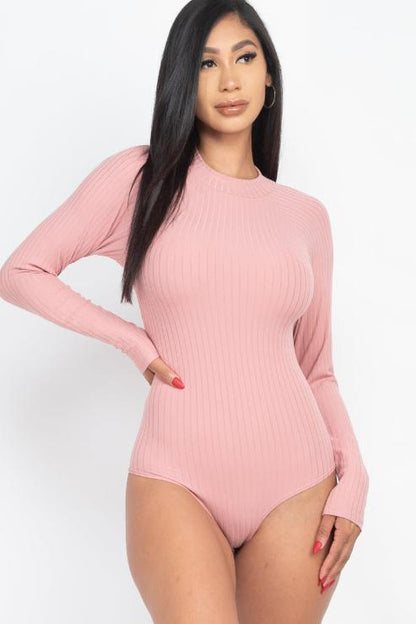 Ribbed Long Sleeve Mock Neck Bodysuit - Wholesale Capella Apparel