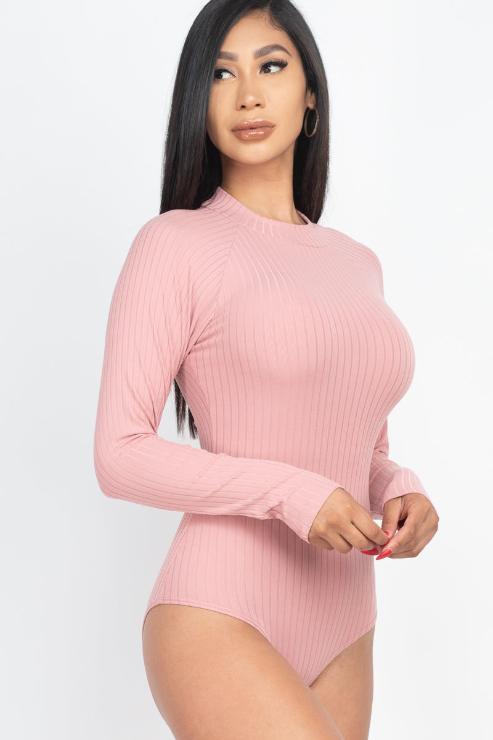 Ribbed Long Sleeve Mock Neck Bodysuit - Wholesale Capella Apparel