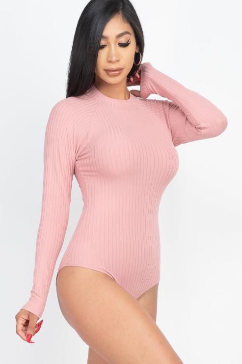 Ribbed Long Sleeve Mock Neck Bodysuit - Wholesale Capella Apparel