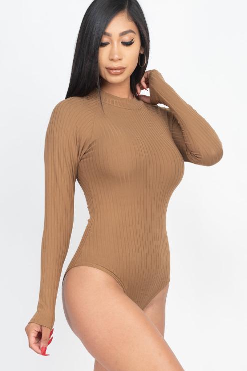 Ribbed Long Sleeve Mock Neck Bodysuit - Wholesale Capella Apparel