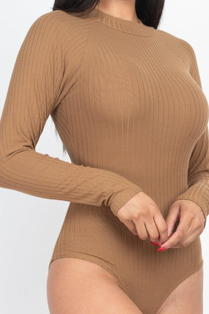 Ribbed Long Sleeve Mock Neck Bodysuit - Wholesale Capella Apparel