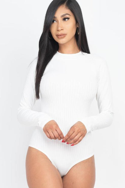 Ribbed Long Sleeve Mock Neck Bodysuit - Wholesale Capella Apparel