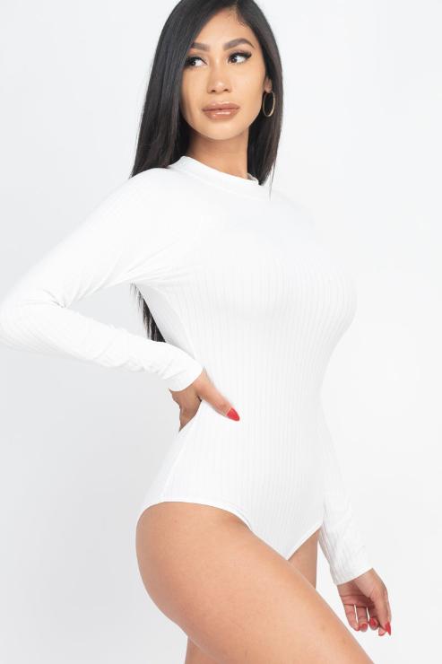 Ribbed Long Sleeve Mock Neck Bodysuit - Wholesale Capella Apparel