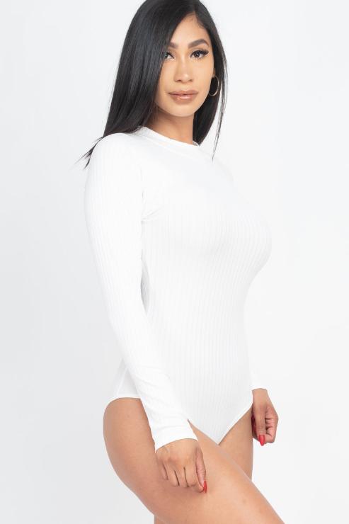 Ribbed Long Sleeve Mock Neck Bodysuit - Wholesale Capella Apparel