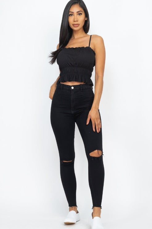 Tiered Shirred Body Crop Top - Wholesale Capella Apparel