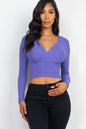 Ribbed Wrap Front Long Sleeve Top - Capella Apparel