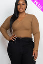 Plus Size Ribbed Wrap Front Long Sleeve Top - Capella Apparel