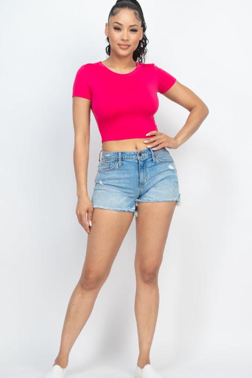 Short Sleeve Roundneck Crop Top - Wholesale Capella Apparel