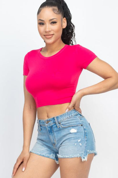 Short Sleeve Roundneck Crop Top - Wholesale Capella Apparel