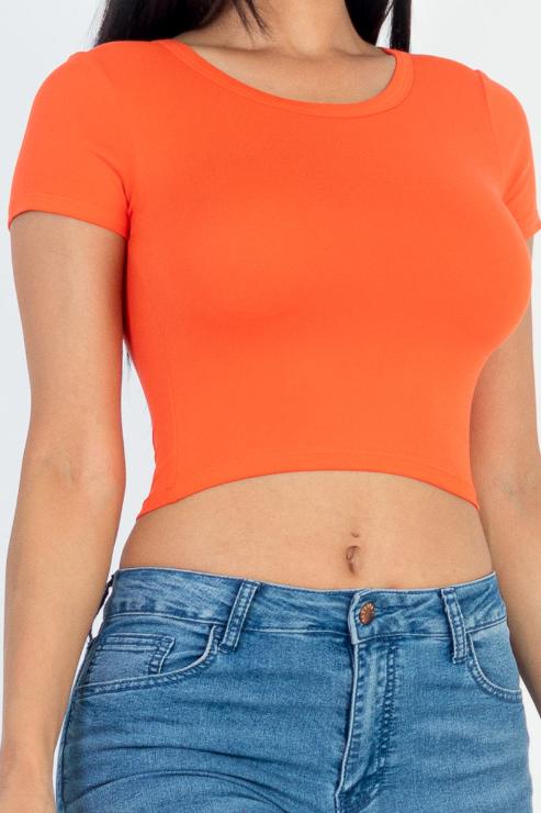 Short Sleeve Roundneck Crop Top - Wholesale Capella Apparel