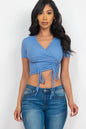 Ribbed Ruched Drawstring Surplice Top - Capella Apparel