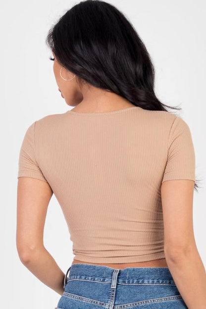 Ribbed Ruched Drawstring Surplice Top - Capella Apparel