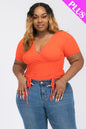 Plus Size Ribbed Ruched Drawstring Surplice Top - Capella Apparel