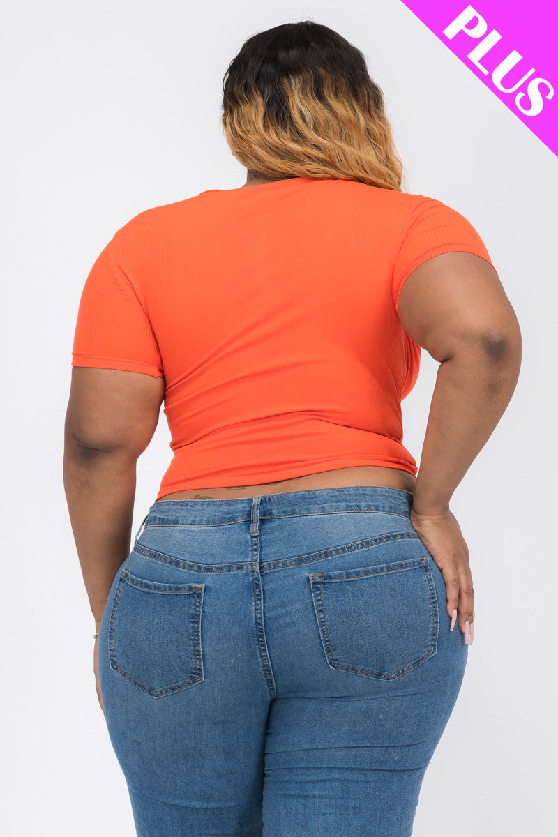 Plus Size Ribbed Ruched Drawstring Surplice Top (CAPELLA) - Capella Apparel