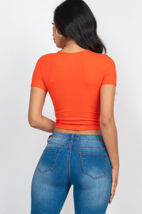 Ribbed Ruched Drawstring Surplice Top - Capella Apparel