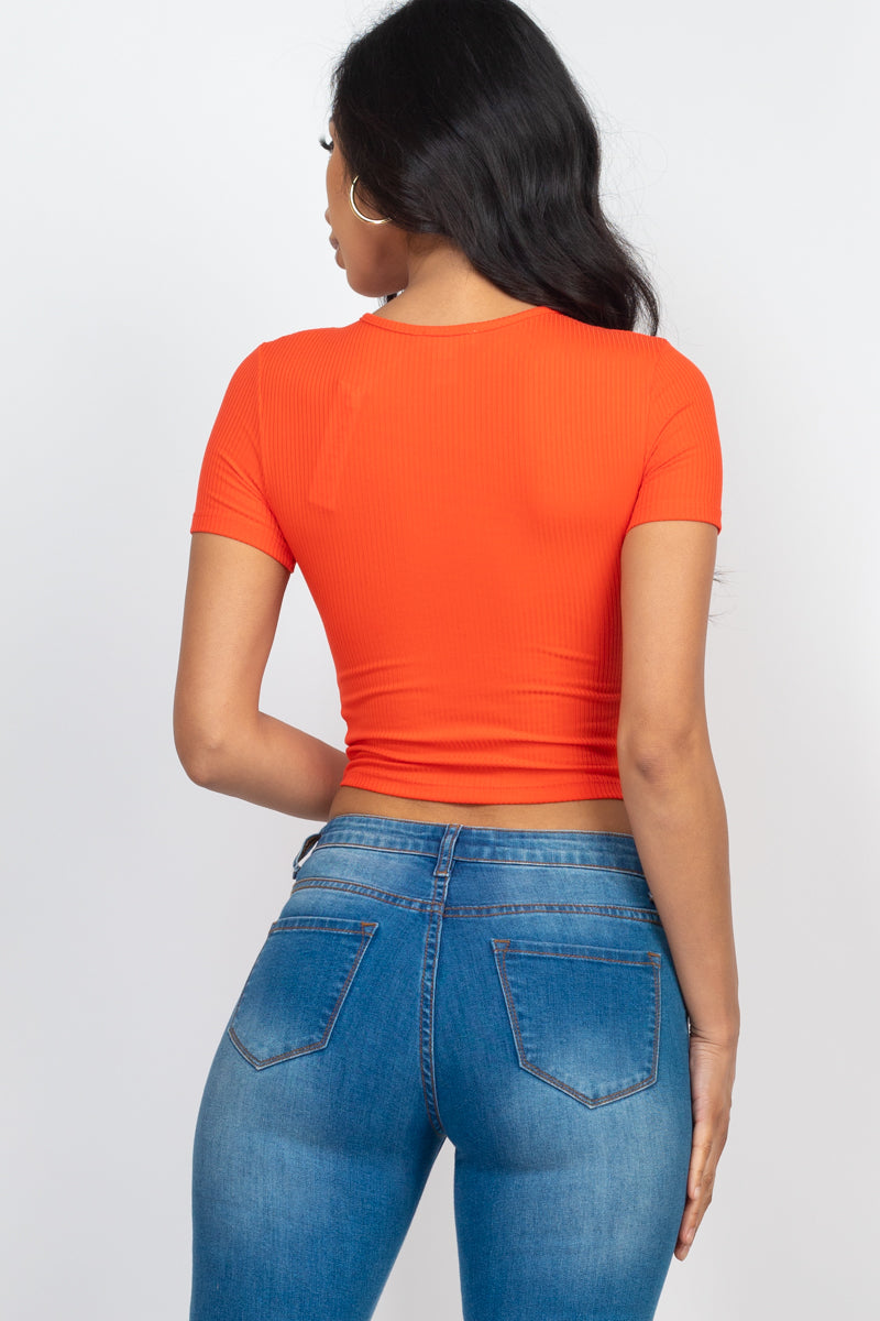 Ribbed Ruched Drawstring Surplice Top (CAPELLA) - Capella Apparel