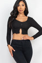 Ribbed Button Front Split Long Sleeve Top - Capella Apparel