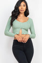 Ribbed Button Front Split Long Sleeve Top - Capella Apparel