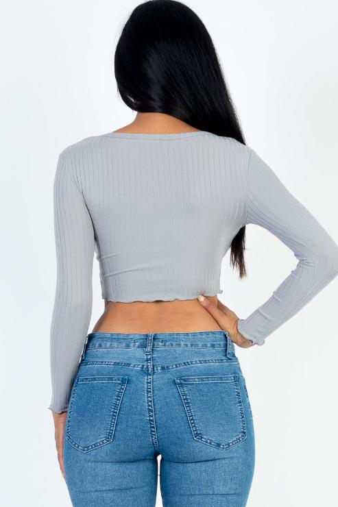 Ribbed Button Front Split Long Sleeve Top (CAPELLA) - Capella Apparel