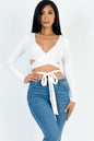 Cross Wrap Tie Front Rib Knit Crop Top - Capella Apparel