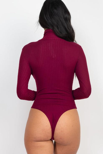 Ribbed Turtle Neck Long Sleeve Bodysuit - Capella Apparel