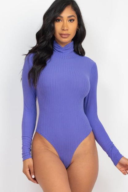 Ribbed Turtle Neck Long Sleeve Bodysuit - Capella Apparel