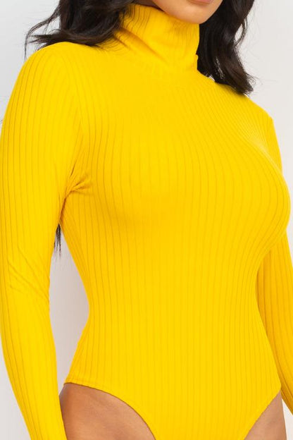 Ribbed Turtle Neck Long Sleeve Bodysuit - Capella Apparel