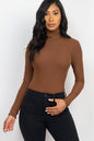 Ribbed Turtle Neck Long Sleeve Bodysuit - Capella Apparel