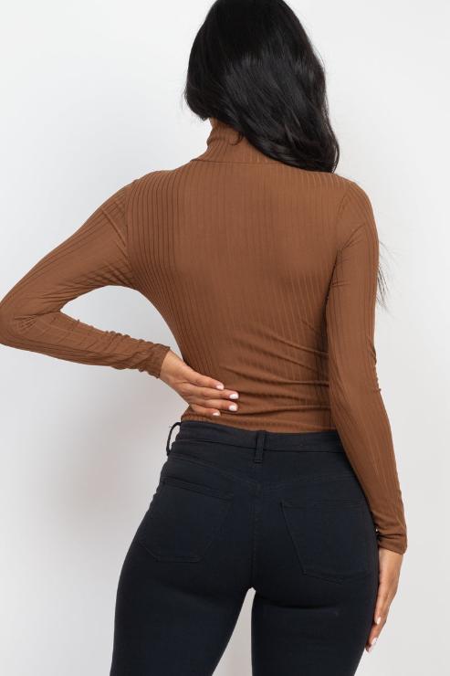 Ribbed Turtle Neck Long Sleeve Bodysuit - Capella Apparel