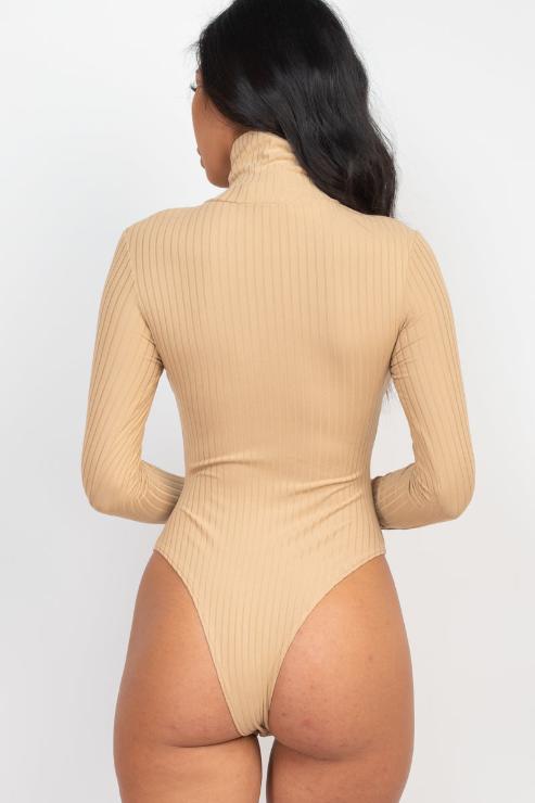 Ribbed Turtle Neck Long Sleeve Bodysuit - Capella Apparel