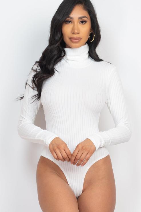 Ribbed Turtle Neck Long Sleeve Bodysuit - Capella Apparel