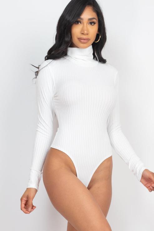 Ribbed Turtle Neck Long Sleeve Bodysuit - Capella Apparel