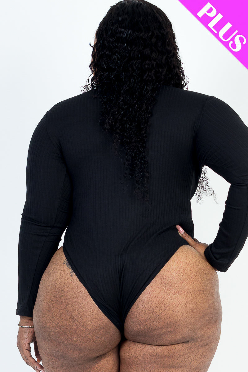 Plus Size Ribbed Turtle Neck Long Sleeve Bodysuit (CAPELLA) - Capella Apparel