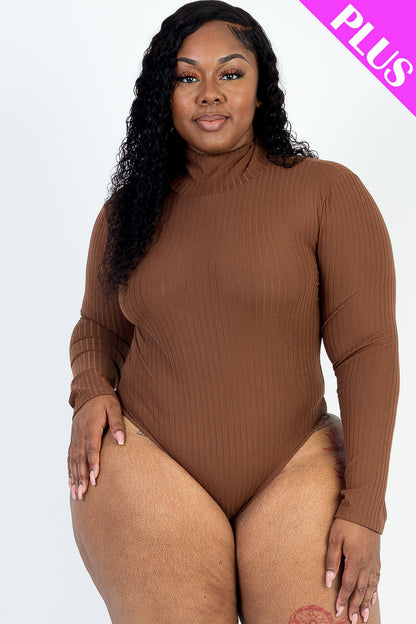 Plus Size Ribbed Turtle Neck Long Sleeve Bodysuit (CAPELLA) - Capella Apparel