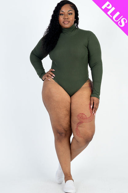 Plus Size Ribbed Turtle Neck Long Sleeve Bodysuit (CAPELLA) - Capella Apparel