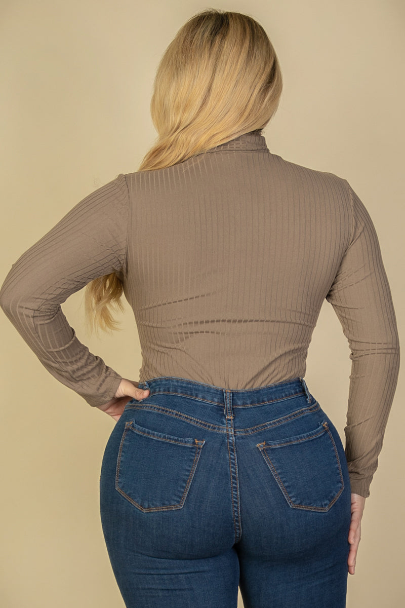 Plus Size Ribbed Turtle Neck Long Sleeve Bodysuit (CAPELLA) - Capella Apparel