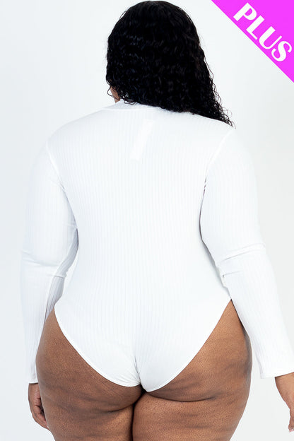 Plus Size Ribbed Turtle Neck Long Sleeve Bodysuit (CAPELLA) - Capella Apparel