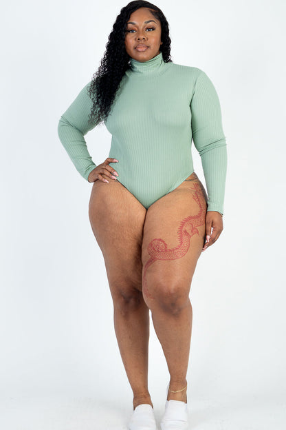 Plus Size Ribbed Turtle Neck Long Sleeve Bodysuit (CAPELLA) - Capella Apparel