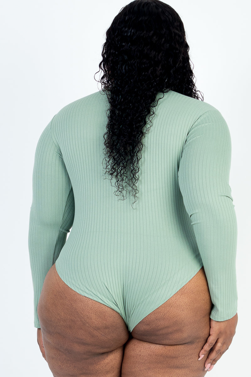 Plus Size Ribbed Turtle Neck Long Sleeve Bodysuit (CAPELLA) - Capella Apparel