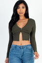 Lettuce Edge Lace Trim Long Sleeve Rib Knit Crop Top - Capella Apparel