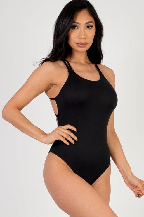 Sexy Spaghetti Strap Crisscross Back Solid Color Bodysuit - Capella Apparel