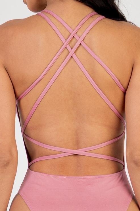 Sexy Spaghetti Strap Crisscross Back Solid Color Bodysuit - Capella Apparel