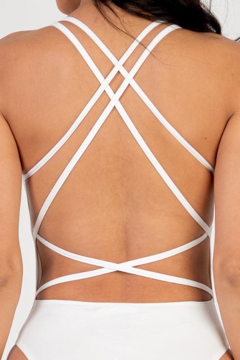 Sexy Spaghetti Strap Crisscross Back Solid Color Bodysuit - Capella Apparel