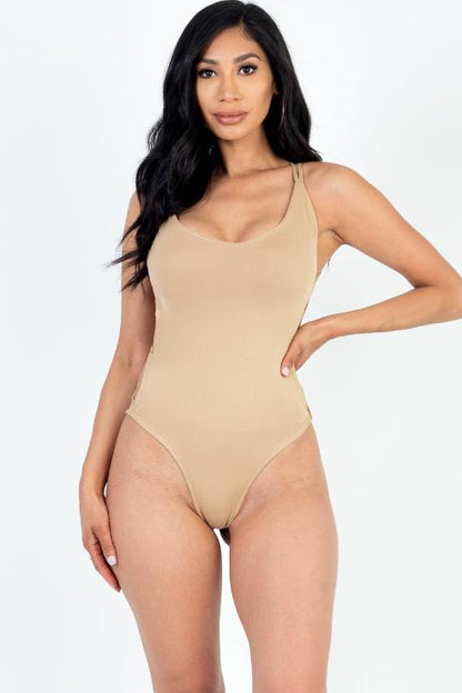 Sexy Solid Color Crisscross Back V-neck Bodysuit - Capella Apparel