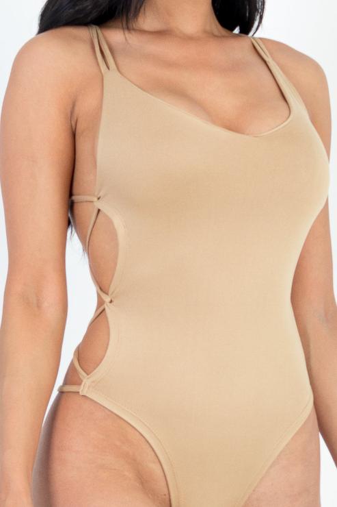 Sexy Solid Color Crisscross Back V-neck Bodysuit - Capella Apparel