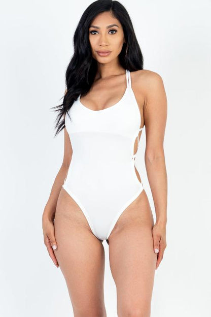 Sexy Solid Color Crisscross Back V-neck Bodysuit - Capella Apparel