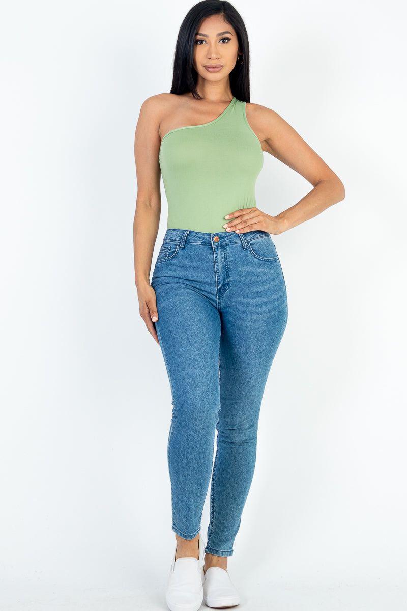 One Shoulder Solid Casual Bodysuit - Capella Apparel