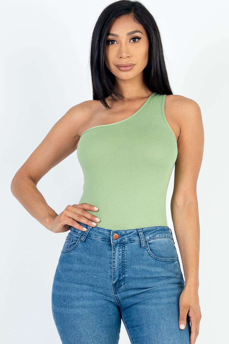 One Shoulder Solid Casual Bodysuit - Capella Apparel